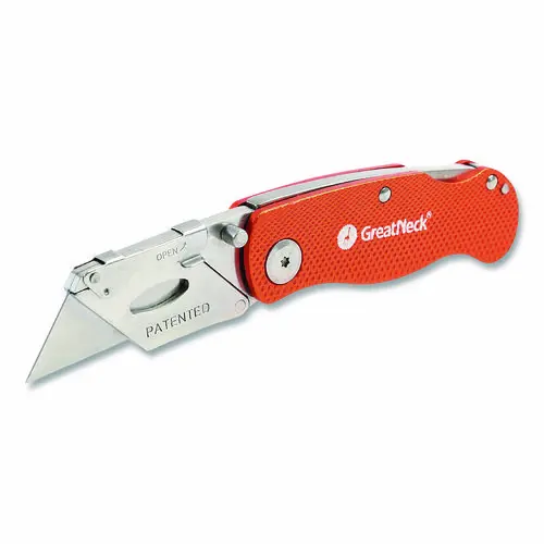 Great Neck® Quick Change Lock Back Utility Knife, Orange, 3.5" Aluminum Handle
