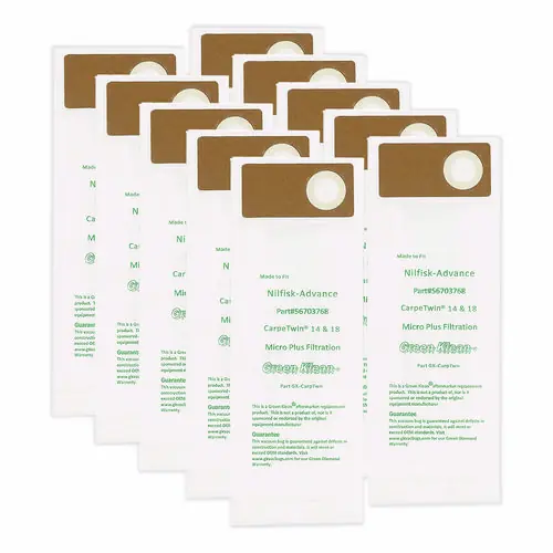 Green Klean® Replacement Vacuum Bags, Fits Advac, Lindhaus, Minuteman Phenom, Nilfisk Carpetwin, 10/Pack