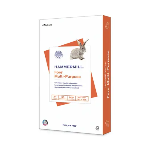Hammermill® Fore Multipurpose Print Paper, 96 Bright, 20 lb Bond Weight, 8.5 x 14, White, 500 Sheets per Ream