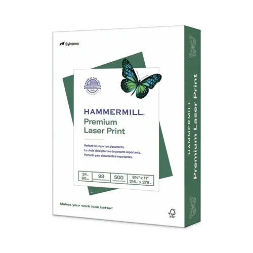 Hammermill® Premium Laser Print Paper, 98 Bright, 24 lb, 8.5 x 11, White, 500 Sheets per Ream
