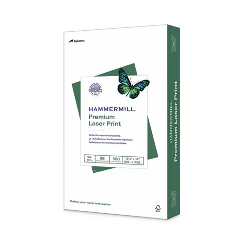 Hammermill® Premium Laser Print Paper, 98 Bright, 24 lb Bond Weight, 8.5 x 14, White, 500/Ream