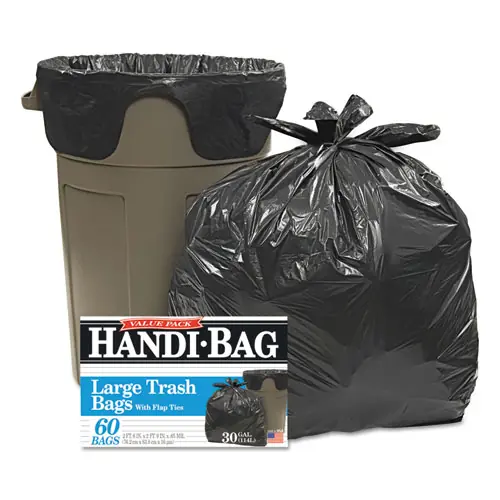Handi-Bag® Super Value Pack Can Liners, 30 gal, 0.65 mil, 30" x 33", Black, 60/Box