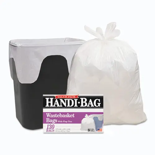 Handi-Bag® Super Value Pack Can Liners, 8 gal, 0.6 mil, 22" x 24", White, 130/Box