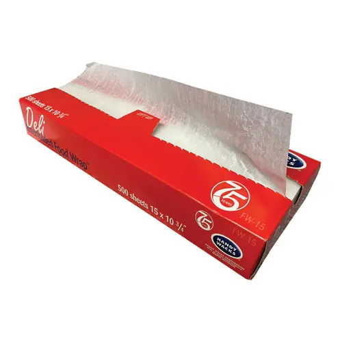 Handy Wacks© Interfolded Food Wrap Deli Sheets, 10.75" x 15", 500 Sheets/Box, 12 Boxes/Carton