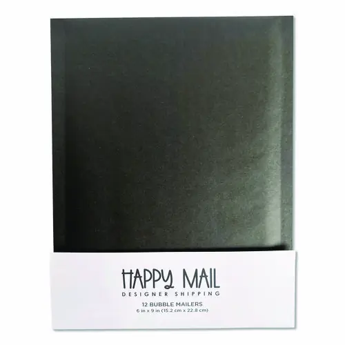 Happy Mail Self-Sealing Bubble Mailer, 6 x 9, Black, 12/Pack