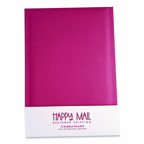 Happy Mail Self-Sealing Bubble Mailer, 6 x 9, Pink, 12/Pack