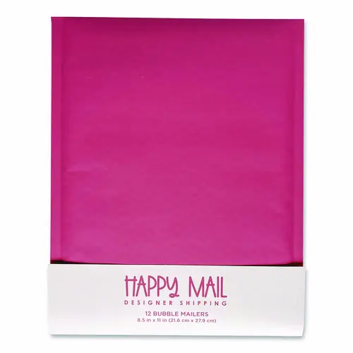 Happy Mail Self-Sealing Bubble Mailer, 8.5 x 11, Pink, 12/Pack