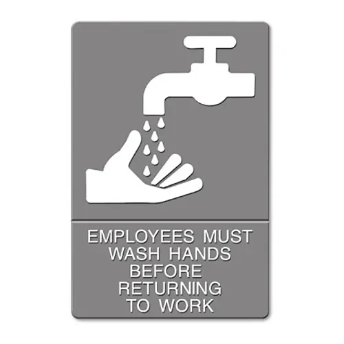Headline® Sign ADA Sign, EMPLOYEES MUST WASH HANDS... Tactile Symbol/Braille, Gray