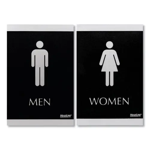 Headline® Sign Century Series Office Sign, Men; Women, 6 x 9, Black/Silver