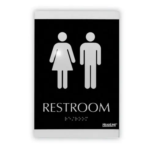 Headline® Sign Century Series Office Sign - Restroom, Men/Women, Black/Silver