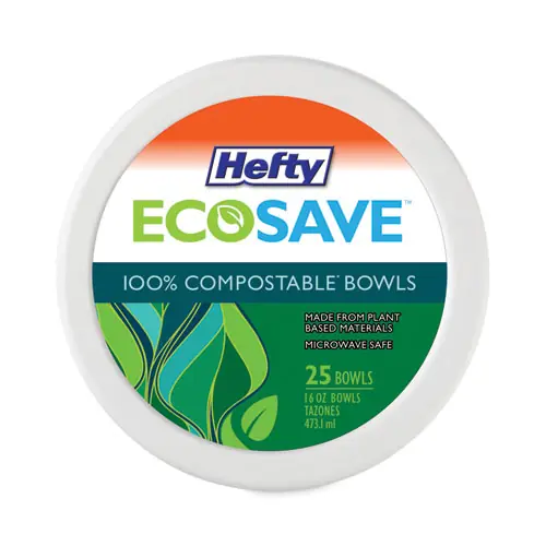 Hefty® ECOSAVE Tableware, Bowl, Sugarcane, 16 oz, White, 25/Pack