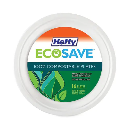 Hefty® ECOSAVE Tableware, Plate, Sugarcane, 6.75" dia, White, 30/Pack