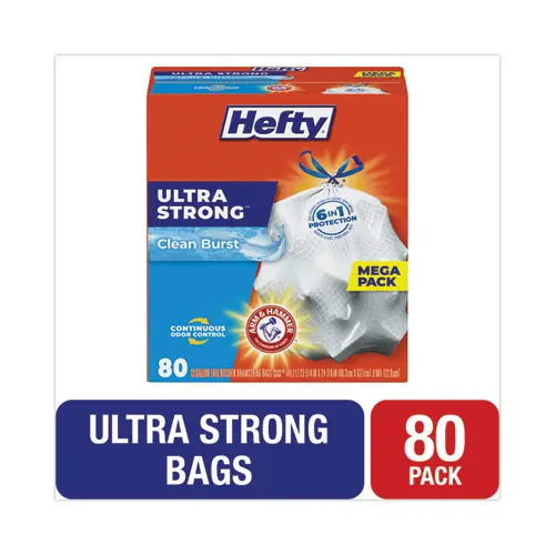 Hefty® Extra Heavy-Duty Ultra Strong Scented Tall Kitchen Bags, Drawstring, 13 gal, Clean Burst, 80/Box