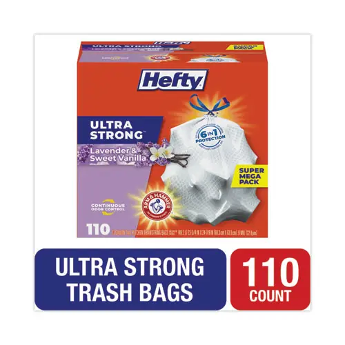 Hefty® Extra Heavy-Duty Ultra Strong Scented Tall Kitchen Bags, 13 gal, Lavender/Vanilla, White, 110/Box
