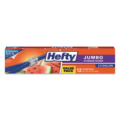 Hefty® Slider Food Storage Bags, Jumbo, 14.38" x 9", Clear, 12/Box