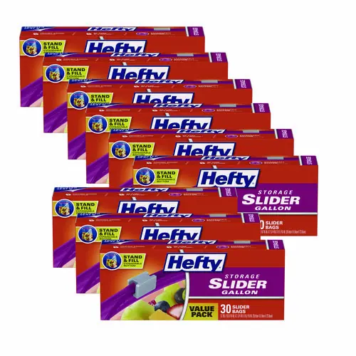 Hefty® Slider Stand and Fill Food Storage Bags, Gallon, Clear, 30 Bags/Box, 9 Boxes/Carton