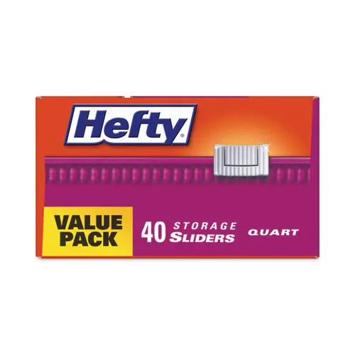 Hefty® Slider Stand and Fill Food Storage Bags, Quart, Clear, 40 Bags/Box, 9 Boxes/Carton