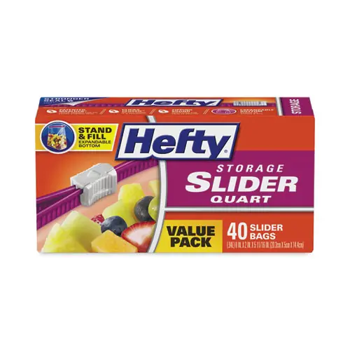 Hefty® Slider Stand and Fill Food Storage Bags, Quart, Clear, 40/Box