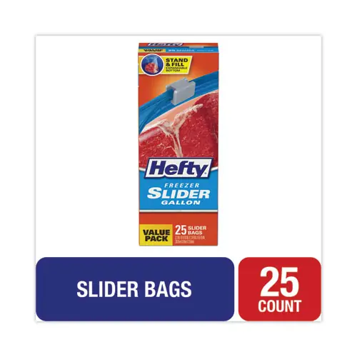 Hefty® Slider Stand and Fill Freezer Storage Bags, 1 gal, Clear, 25 Bags/Box