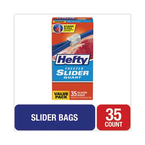 Hefty® Slider Stand and Fill Freezer Storage Bags, Clear, 35/Box