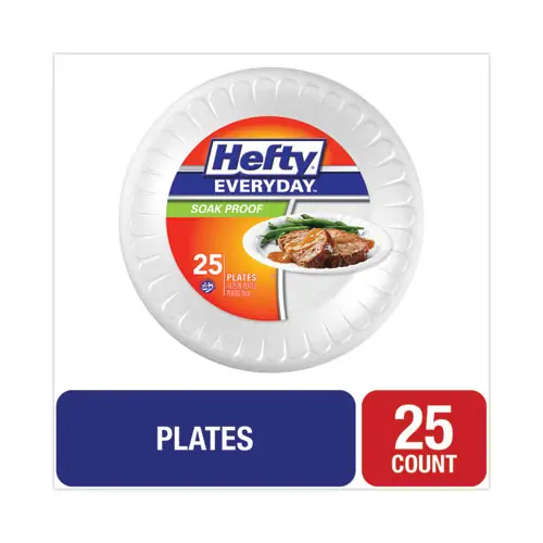 Hefty® Soak Proof Tableware, Foam Plate, White, 10.25" Diameter, 25 Pack
