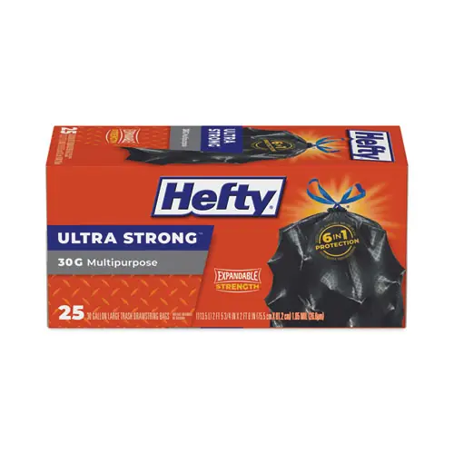 Hefty® Ultra Flex Waste Bags, Drawstring, 30 gal, Black, 150/Carton