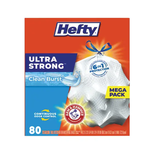 Hefty® Ultra Strong Scented Tall Kitchen Bags, Drawstring, 13 gal, Clean Burst, White, 80 Bags/Box, 3 Boxes/Carton