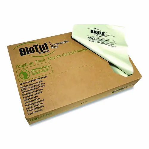 Heritage Biotuf Compostable Can Liners, 33 gal, Light Green, 25 Bags/Roll, 8 Rolls/Carton