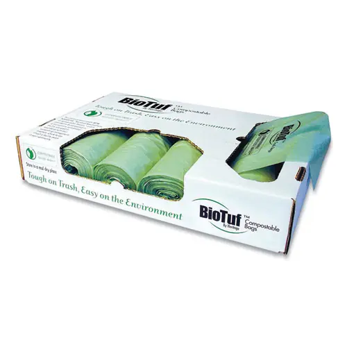 Heritage Biotuf Compostable Can Liners, 64 gal, Green, 20 Bags/Roll, 5 Rolls/Carton
