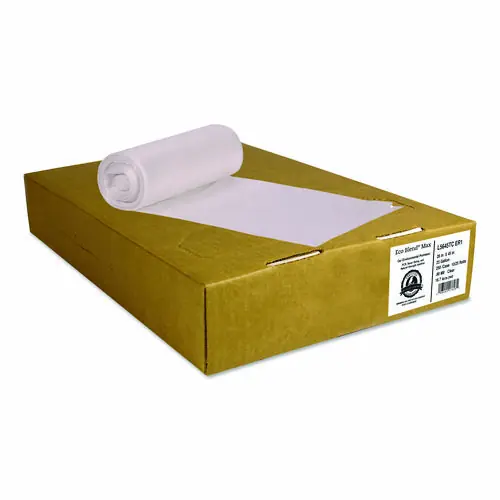 Heritage Eco Blend Max Can Liners, Clear, 23 gal, 0.8 mil, 28" x 45", 25 Bags/Roll, 10 Rolls/Carton