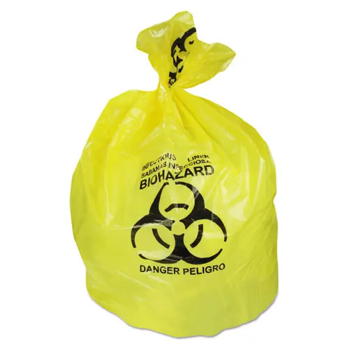 Heritage Healthcare Biohazard Printed Can Liners, 30 gal, 1.3 mil, 30" x 43", Yellow, Flat Pack, 200/CT