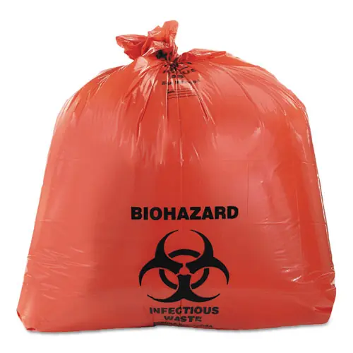 Heritage Healthcare Biohazard Printed Can Liners, 45 gal, 3 mil, 40" x 46", Red, Flat Pack, 75/Carton