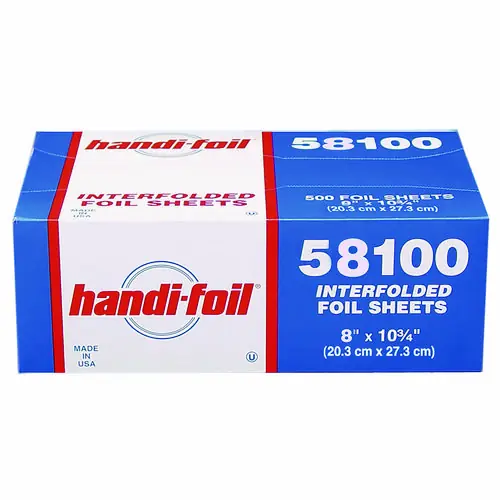 HFA® Interfolded Foil Sheets, 55 Gauge, 8 x 10.75, 500 Sheets per Box, 6 Boxes per Carton