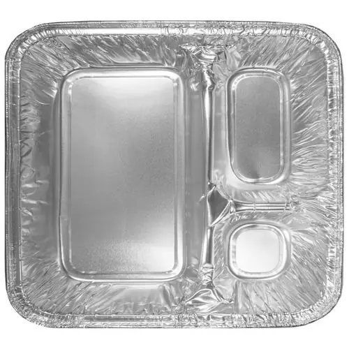 HFA® Three-Compartment Oblong Food Container, 24 oz, Silver Aluminum, 500/Carton