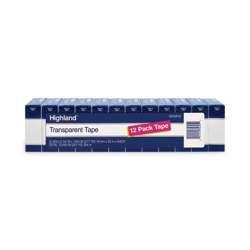 Highland™ Transparent Tape, 1" Core, Clear, 12/Pack