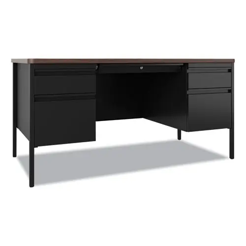 Hirsh Industries® Teachers Pedestal Desk, Dual Pedestals, Box/File Drawers, Walnut/Black, 60"W x 30"D x 29.5"H