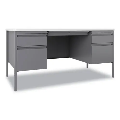 Hirsh Industries® Teachers Pedestal Desk, Left and Right-Hand Pedestals, Box/File Drawer Format, 60"W x 30"D x 29.5"H, White/Platinum
