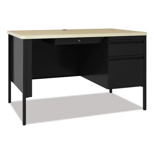 Hirsh Industries® Teachers Pedestal Desk with Right-Hand Pedestal, Box/File Drawers, 48" x 30" x 29.5", Maple/Black