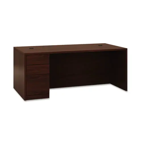 HON® 10500 Series "L" Workstation Left Pedestal Desk with Full-Height Pedestal, Mahogany