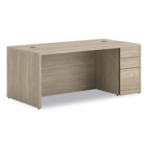 HON® 10500 Series Single Full-Height Pedestal Desk, Right: Box/Box/File, 72" x 36" x 29.5", Kingswood Walnut