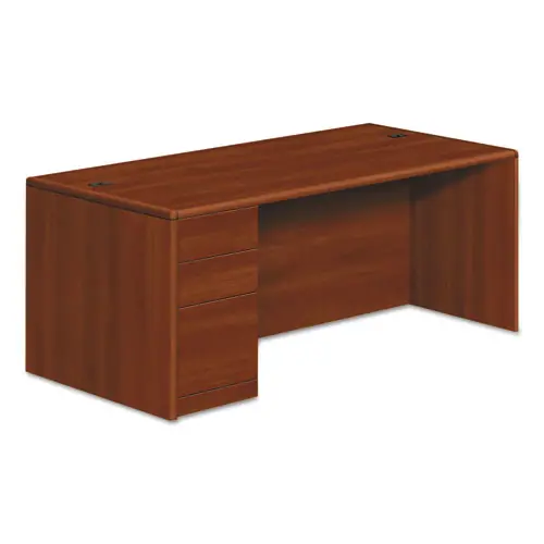 HON® 10700 Series Single Pedestal Desk with Full-Height Pedestal on Left, Cognac