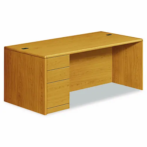 HON® 10700 Series Single Pedestal Desk with Full-Height Pedestal on Left, Harvest