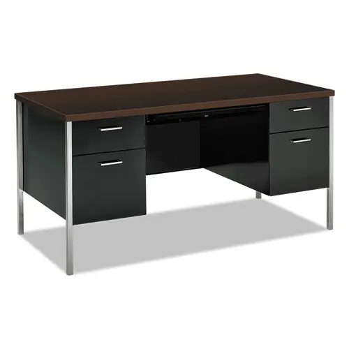 HON® 34000 Series Double Pedestal Desk, Mocha/Black, 60"W x 30"D x 29.5"H