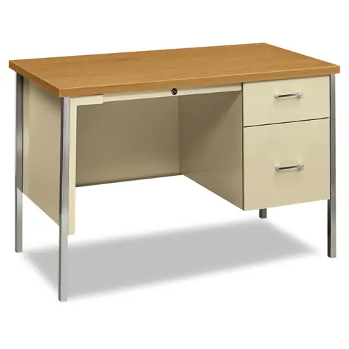 HON® 34000 Series Right Pedestal Desk, Harvest/Putty, 45.25"W x 24"D x 29.5"H