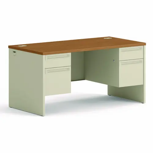 HON® 38000 Series Double Pedestal Desk, 60" x 30" x 29.5", Harvest/Putty