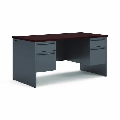 HON® 38000 Series Double Pedestal Desk, Mahogany/Charcoal, 60"W x 30"D x 29.5"H