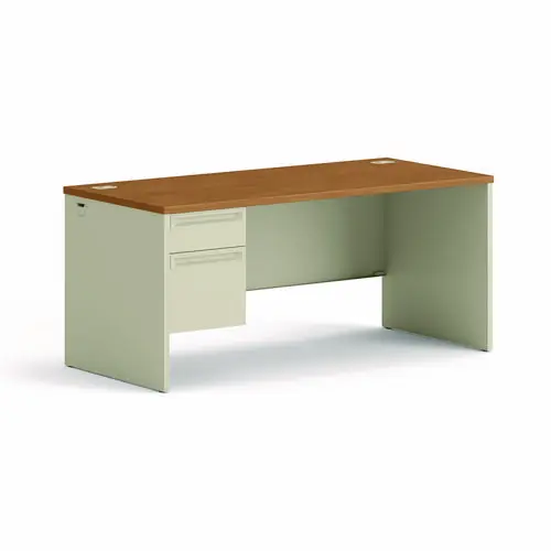 HON® 38000 Series Left Pedestal Desk, 66" x 30" x 29.5", Harvest/Putty