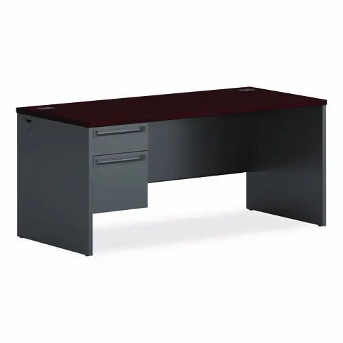 HON® 38000 Series Left Pedestal Desk, Mahogany/Charcoal, 66"W x 30"D x 29.5"H