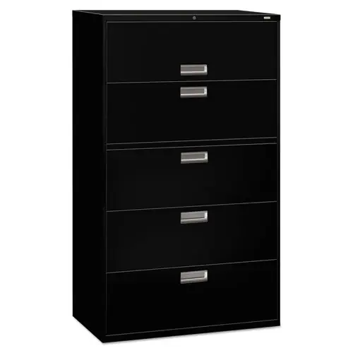 HON® Brigade 600 Series Lateral File, Black, 42"W x 18"D x 64.25"H, Four Drawers, One Roll-Out File Shelf