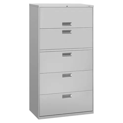 HON® Brigade 600 Series Lateral File with 4 Legal/Letter-Size Drawers and Roll-Out Shelf, Light Gray, 36"W x 18"D x 64.25"H